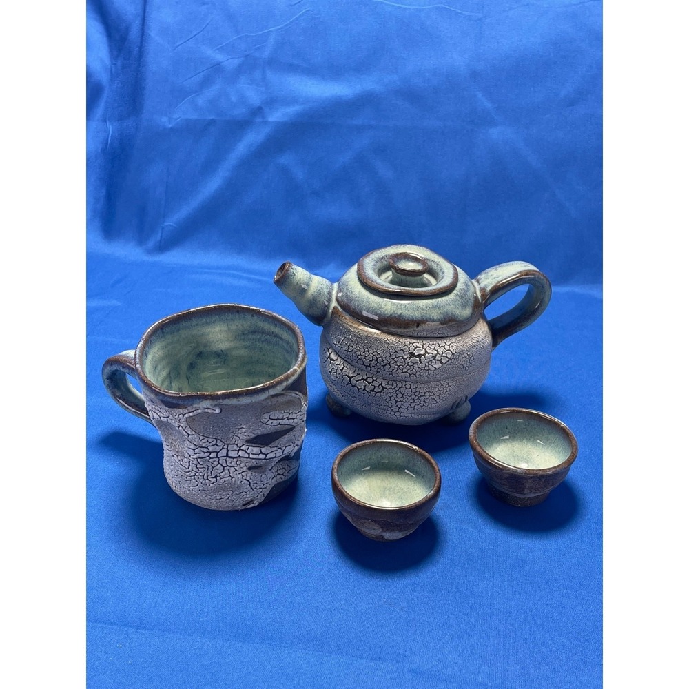 Hagi Yaki Studio Pottery Signed Japanese‎ Tea Set Kairagi Glaze Teapot